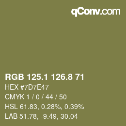 Color code: RGB 125.1 126.8 71 | qconv.com