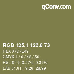 カラーコード: RGB 125.1 126.8 73 | qconv.com