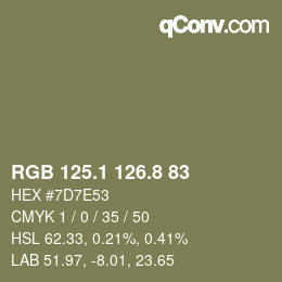 Color code: RGB 125.1 126.8 83 | qconv.com