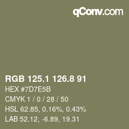 カラーコード: RGB 125.1 126.8 91 | qconv.com