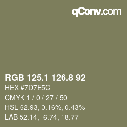 カラーコード: RGB 125.1 126.8 92 | qconv.com