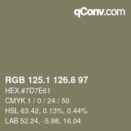 Color code: RGB 125.1 126.8 97 | qconv.com