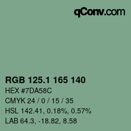 カラーコード: RGB 125.1 165 140 | qconv.com