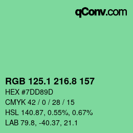 カラーコード: RGB 125.1 216.8 157 | qconv.com
