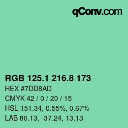 カラーコード: RGB 125.1 216.8 173 | qconv.com