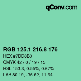 カラーコード: RGB 125.1 216.8 176 | qconv.com