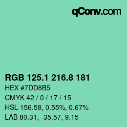 カラーコード: RGB 125.1 216.8 181 | qconv.com
