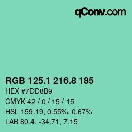 カラーコード: RGB 125.1 216.8 185 | qconv.com