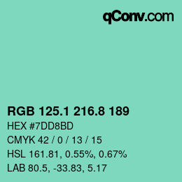 カラーコード: RGB 125.1 216.8 189 | qconv.com