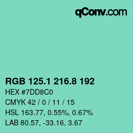 Color code: RGB 125.1 216.8 192 | qconv.com