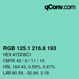 カラーコード: RGB 125.1 216.8 193 | qconv.com