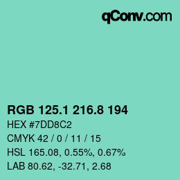 カラーコード: RGB 125.1 216.8 194 | qconv.com