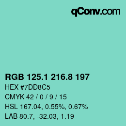 Color code: RGB 125.1 216.8 197 | qconv.com