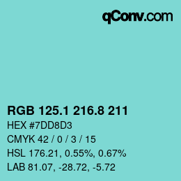 Color code: RGB 125.1 216.8 211 | qconv.com