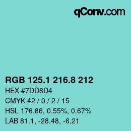 Farbcode: RGB 125.1 216.8 212 | qconv.com