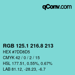 カラーコード: RGB 125.1 216.8 213 | qconv.com