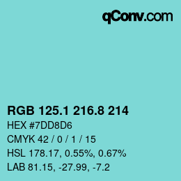 カラーコード: RGB 125.1 216.8 214 | qconv.com