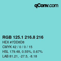 Farbcode: RGB 125.1 216.8 216 | qconv.com