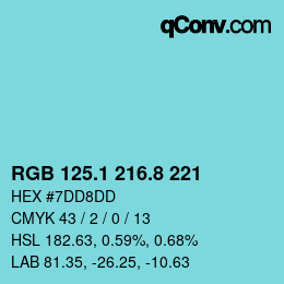 Farbcode: RGB 125.1 216.8 221 | qconv.com