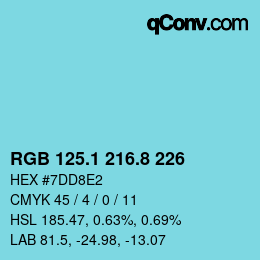 Farbcode: RGB 125.1 216.8 226 | qconv.com