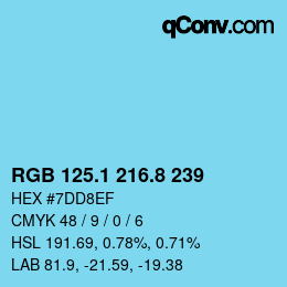 Color code: RGB 125.1 216.8 239 | qconv.com