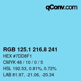 カラーコード: RGB 125.1 216.8 241 | qconv.com