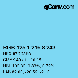 カラーコード: RGB 125.1 216.8 243 | qconv.com
