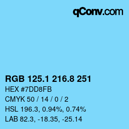 カラーコード: RGB 125.1 216.8 251 | qconv.com