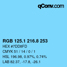カラーコード: RGB 125.1 216.8 253 | qconv.com