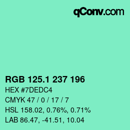 カラーコード: RGB 125.1 237 196 | qconv.com