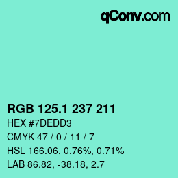 カラーコード: RGB 125.1 237 211 | qconv.com