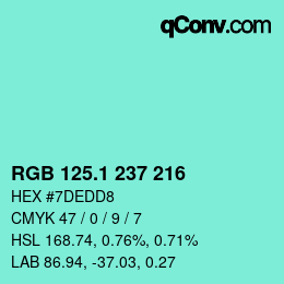 カラーコード: RGB 125.1 237 216 | qconv.com