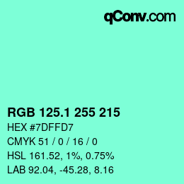 カラーコード: RGB 125.1 255 215 | qconv.com