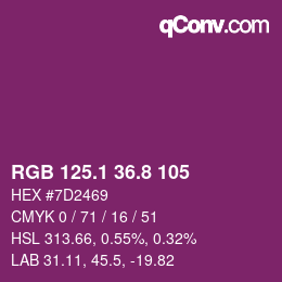 カラーコード: RGB 125.1 36.8 105 | qconv.com