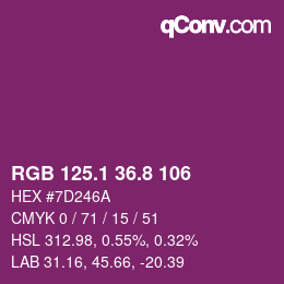 カラーコード: RGB 125.1 36.8 106 | qconv.com