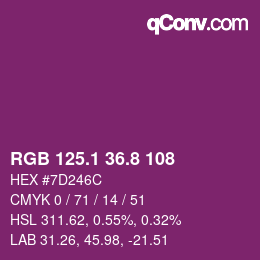 カラーコード: RGB 125.1 36.8 108 | qconv.com