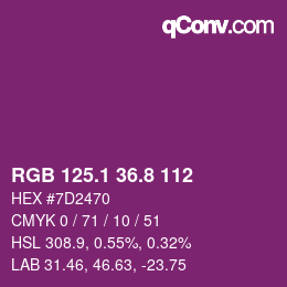 カラーコード: RGB 125.1 36.8 112 | qconv.com