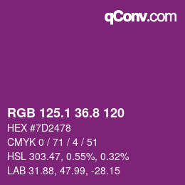 カラーコード: RGB 125.1 36.8 120 | qconv.com