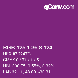 カラーコード: RGB 125.1 36.8 124 | qconv.com