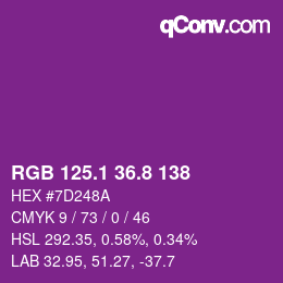 カラーコード: RGB 125.1 36.8 138 | qconv.com