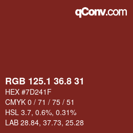 カラーコード: RGB 125.1 36.8 31 | qconv.com