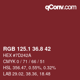 カラーコード: RGB 125.1 36.8 42 | qconv.com
