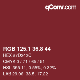 カラーコード: RGB 125.1 36.8 44 | qconv.com