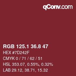 カラーコード: RGB 125.1 36.8 47 | qconv.com