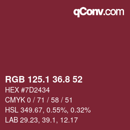 カラーコード: RGB 125.1 36.8 52 | qconv.com