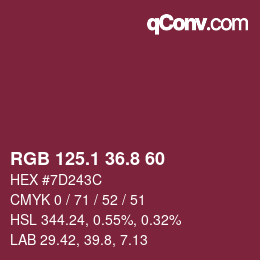 カラーコード: RGB 125.1 36.8 60 | qconv.com