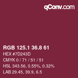 カラーコード: RGB 125.1 36.8 61 | qconv.com