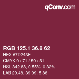 カラーコード: RGB 125.1 36.8 62 | qconv.com