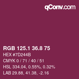 カラーコード: RGB 125.1 36.8 75 | qconv.com