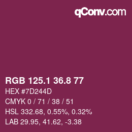 カラーコード: RGB 125.1 36.8 77 | qconv.com